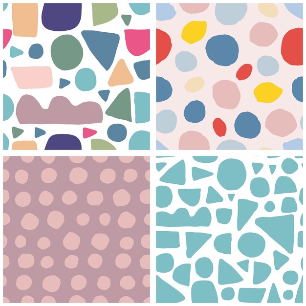 Set of trendy abstract blotch shape seamless pattern