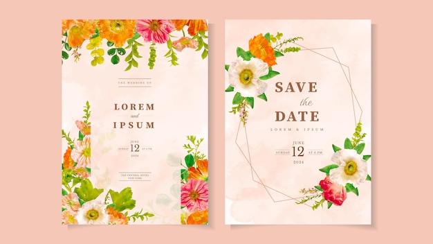 Set of trendy card template flowers Floral Wedding ornament invite