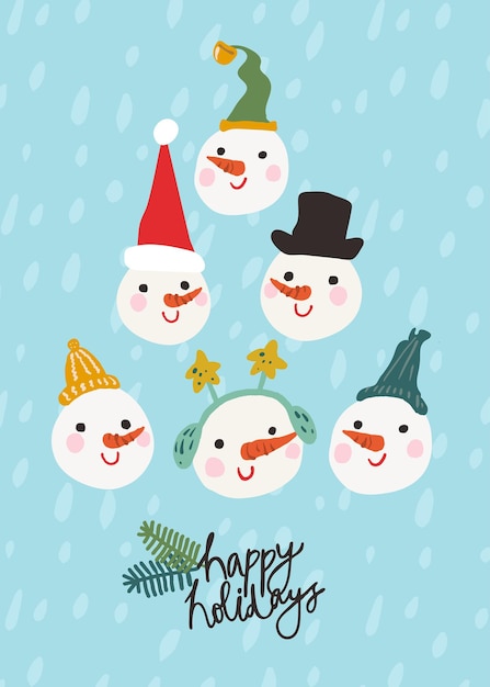 Vector set of trendy christmas characters snowman vector illustration