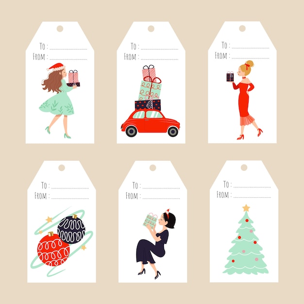 Set of trendy christmas gift tag template
