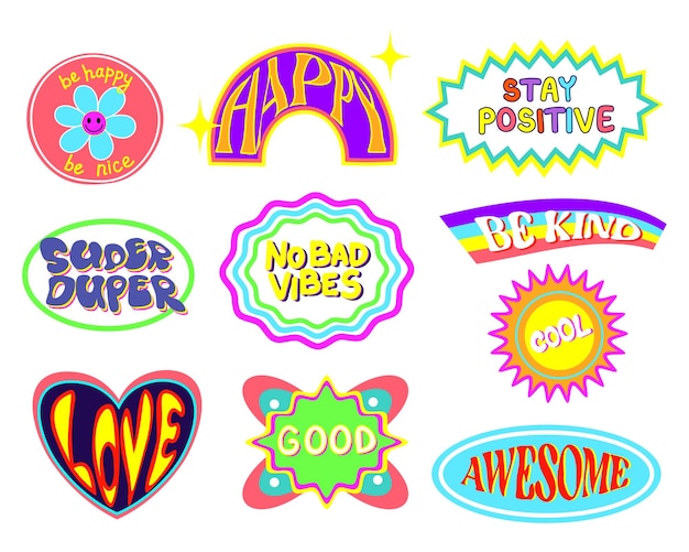 Set trendy coole y2k hipster stickers Cartoon labelpatches met belettering