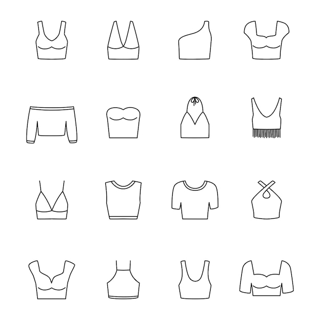 Set of trendy crop tops vector illustration