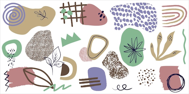 Set of trendy doodles and abstract nature icons on isolated white background big summer collection unusual organic shapes in freehand matisse art style including