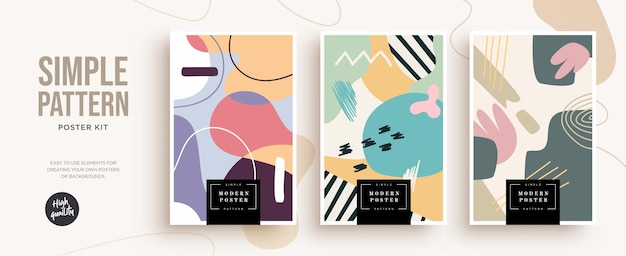 Set di modelli di copertina alla moda alla moda strutture disegnate a mano design per l'invito della carta poster