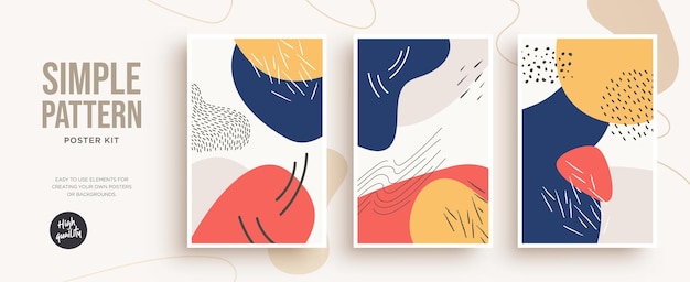 Набор модных модных шаблонов обложек Ручной рисунок текстур Дизайн приглашения на постерную открытку