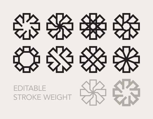 Set of trendy geometric minimal vector logo elements designs Editable outline