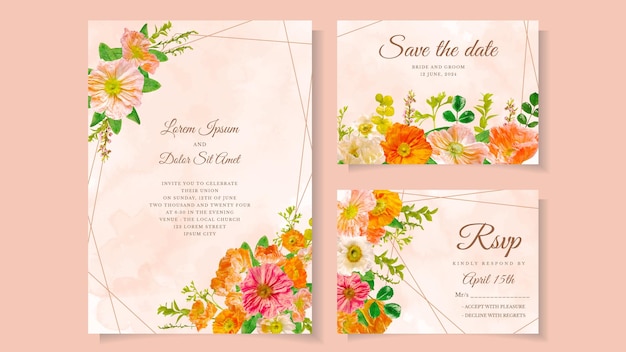 Set trendy kaartsjabloon bloemen floral wedding ornament invite