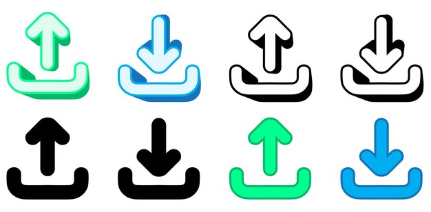 set trendy navigation download and upload icon design vector illustration