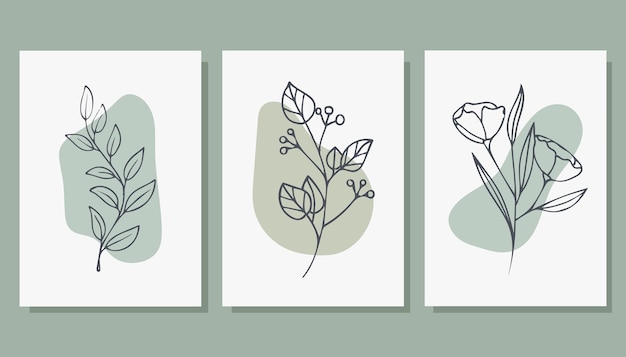 Set of trendy posters with plants.