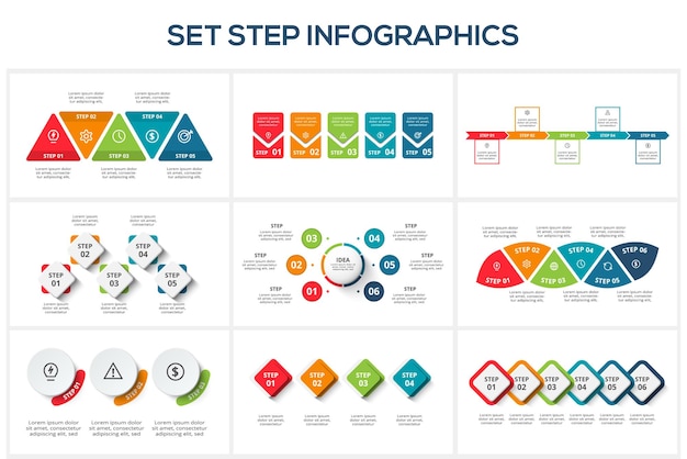 Set triangle with 3 4 5 6 elements infographic template for web business presentations vector illustration