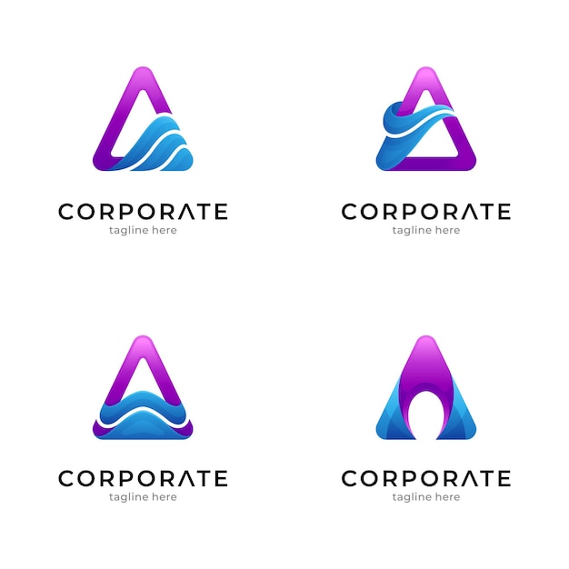 A set of triangle with wave logo collections with a variety of shapes