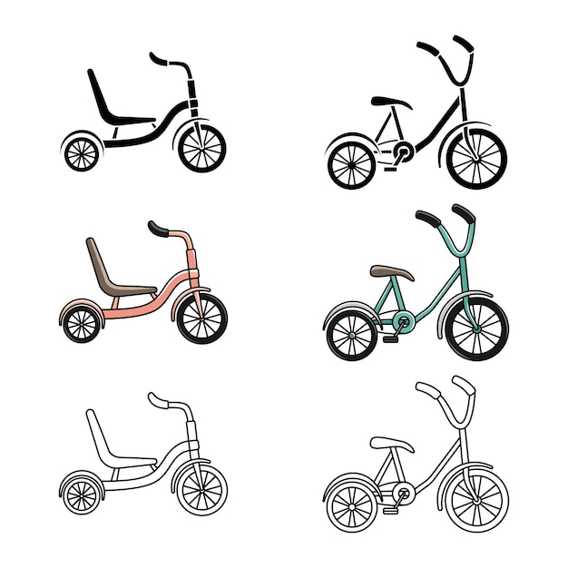 Set of tricycles. cycling. active lifestyle. line art