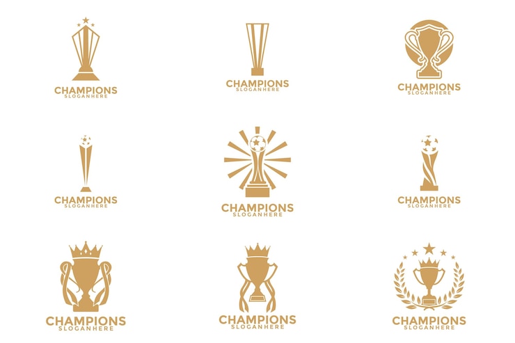 Vector set of trophy with start logo icon design template flat vector illustration award winner logo design template