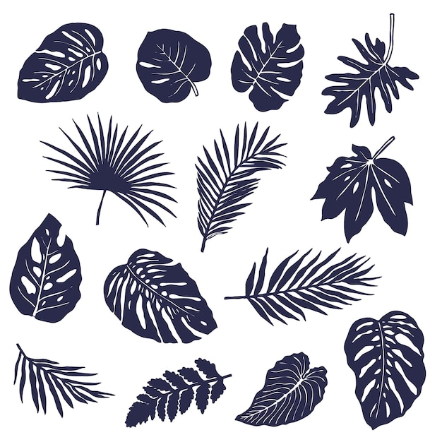 Vector set of tropical foliage silhouettes