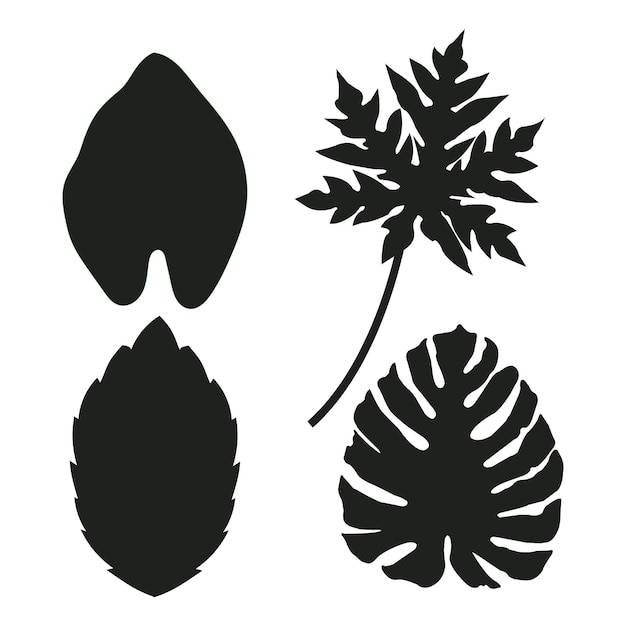 Vettore set di silhouette di foglie tropicali