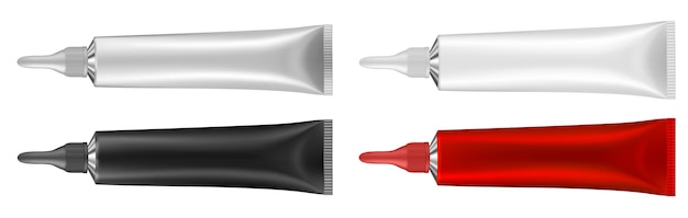긴 노즐과 긴 캡이 있는 튜브 세트 빨강 흰색 검정 및 은색 혈청 또는 연고 젤 또는 크림