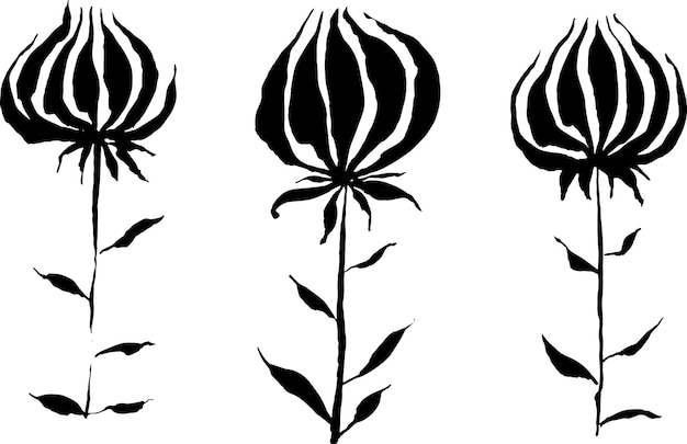 Set of tulip flower silhouettes