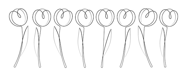 Set of Tulips Line Art