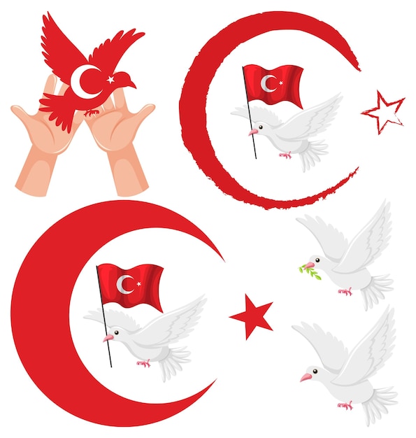 Vector set of turkey flag cartoon character