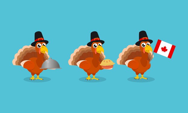 Vector set of turkey mascot of thanksgiving day design illustration