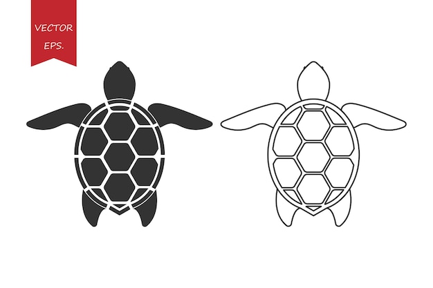 Set of turtle black outline icons Sea animal