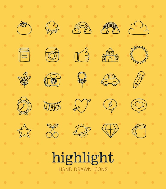 Vector set of twenty five highlight items