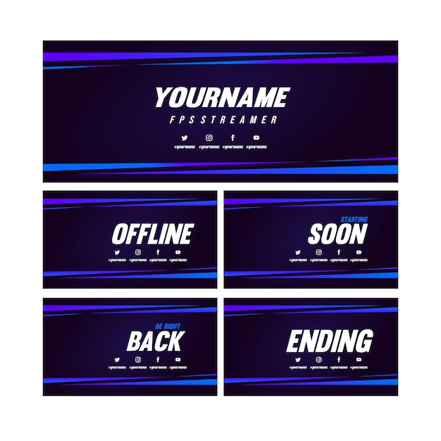 Vector set twitch banner and screen pack template