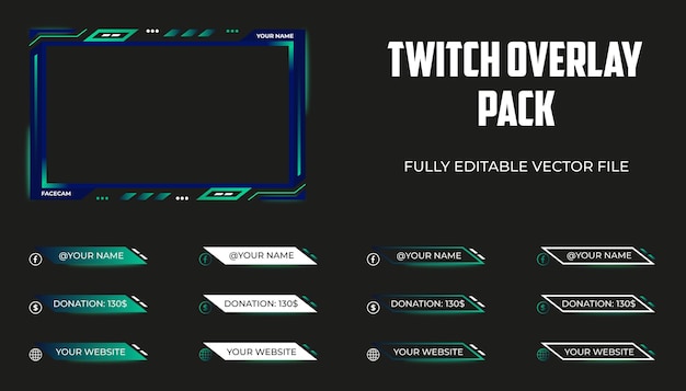 Set of twitch overlay, streaming panels or lower thirds template