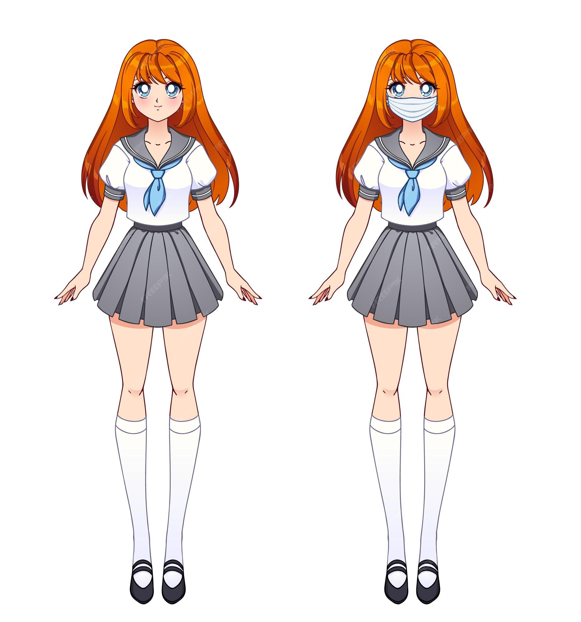 Premium Vector  Anime girl in student uniform outline drawing