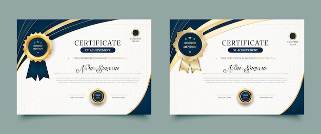 A set of two certificate templates with a ribbon and a gold ribbon