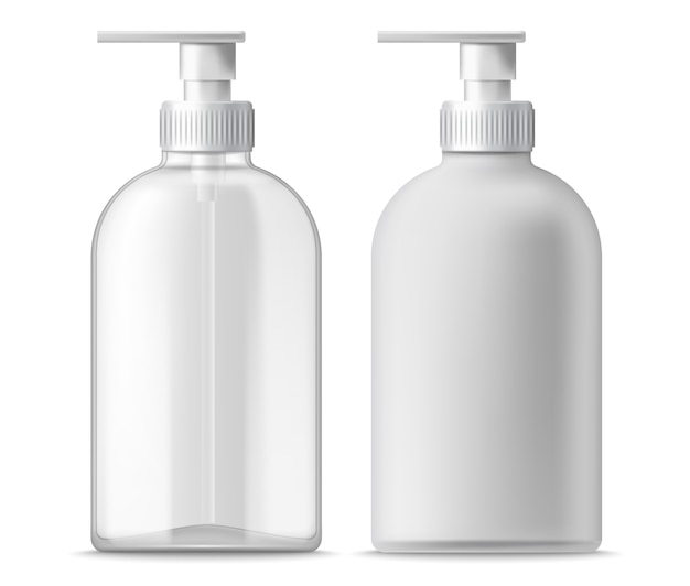 Vector set of two clear and white blanc dispensers. realistic.