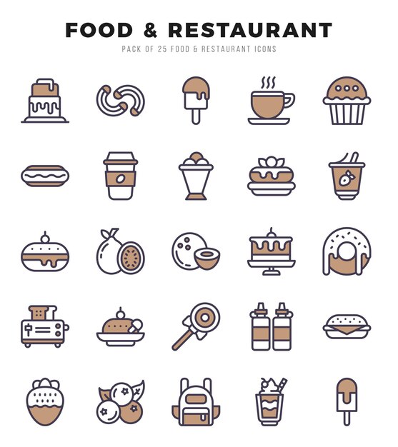 Set of Two Color Food and Restaurant Icons Two Color art icon Vector illustration