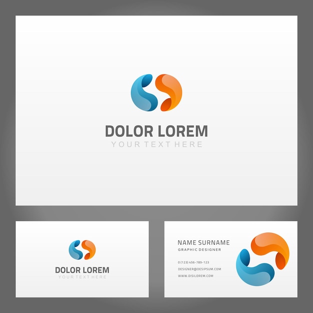 Set two connected wave shape abstract sphere business card branding identification vector