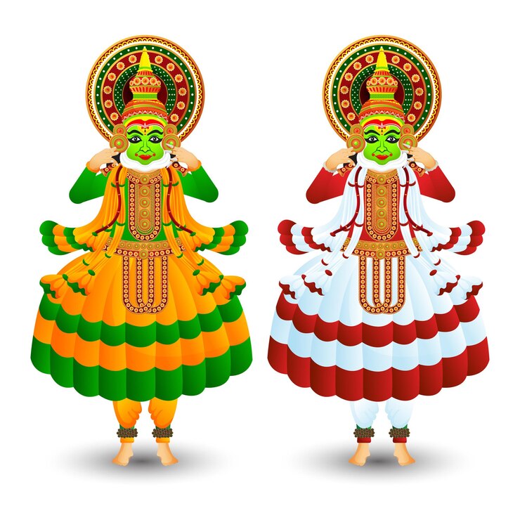 वेक्टर set of two different color of kathakali dancer for indian festival onam.