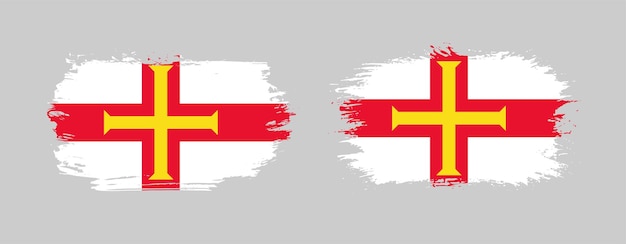 Set of two grunge brush flag of Guernsey on solid background