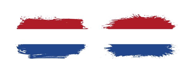 Set of two grunge brush flag of Netherlands on solid background