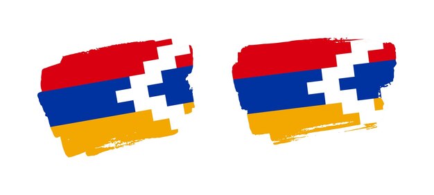 Set of two hand painted Nagorno-Karabakh Republic brush flag illustration on solid background