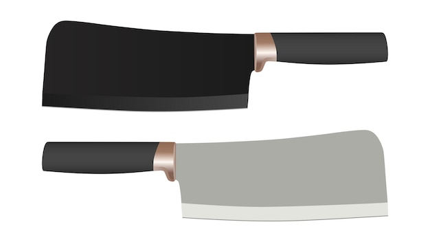 Vettore set di due grandi coltelli da mannaia affilati isolati su sfondo bianco, illustrazione vettoriale, coltelli da chef