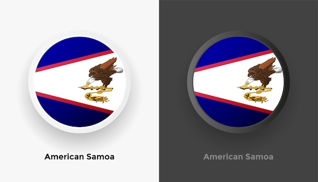 Set of two metallic rounded American Samoa flag buttons with black and white background