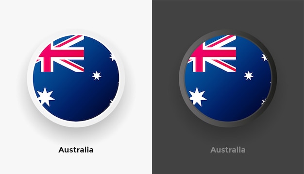 Set of two metallic rounded australia flag buttons with black and white background