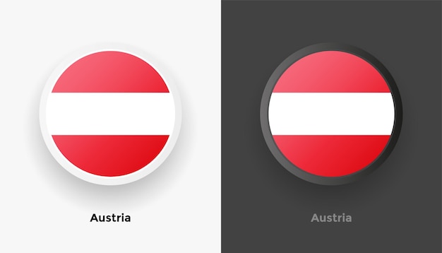 Set of two metallic rounded austria flag buttons with black and white background