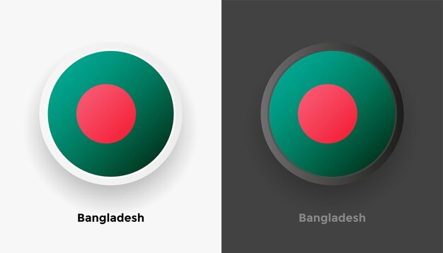 黒と白の背景を持つ 2 つの金属の丸みを帯びたバングラデシュ フラグ ボタンのセット