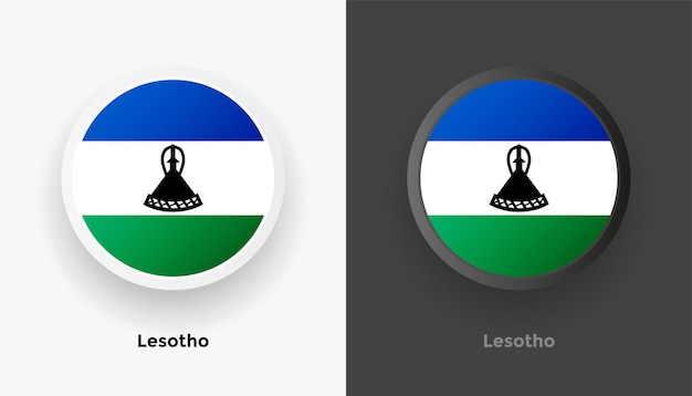 Набор из двух металлических круглых кнопок флага Лесото с черно-белым фоном