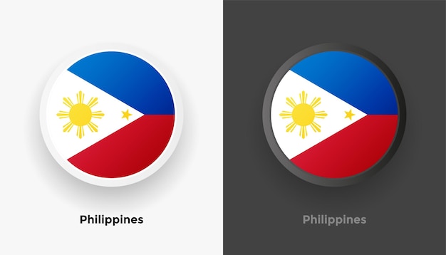 Set of two metallic rounded Philippines flag buttons with black and white background