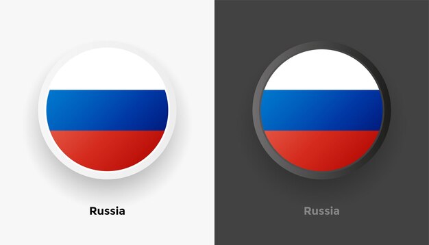 Set of two metallic rounded russia flag buttons with black and white background