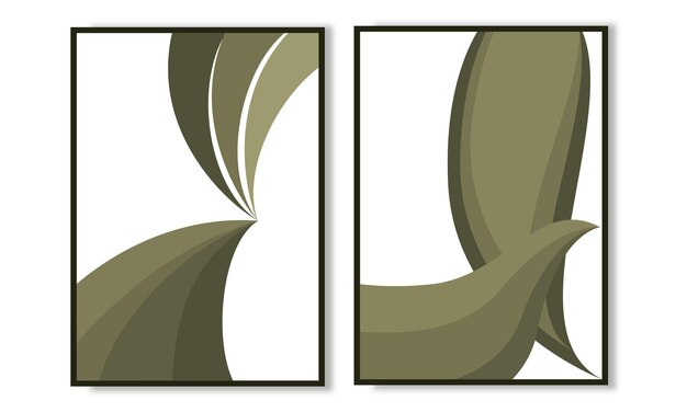 Vector set of two mid century wavy modern wall art minimalist sage green wall print collection