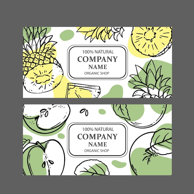 Set of two organic shop designs with fruit sketches templates