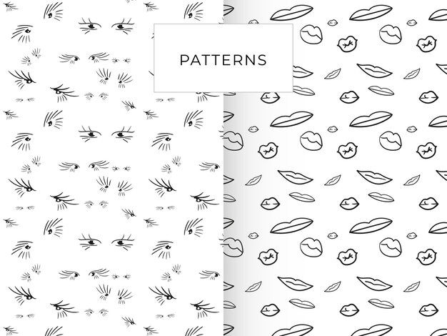 Set of two patterns with eyes and lips, vector