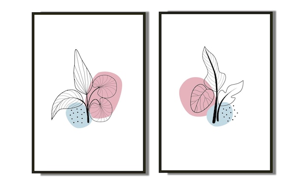 Set two pieces minimal line art flower wall art Botanical flowers wall print poster