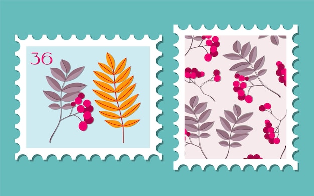 Set of two post stamps illustrations Variety of modern vector isolated stamps Autumn vintage concept